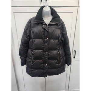 Michael Kors Women's XL Mid Lenght Black Down Puffer Coat with Ribbed Collar